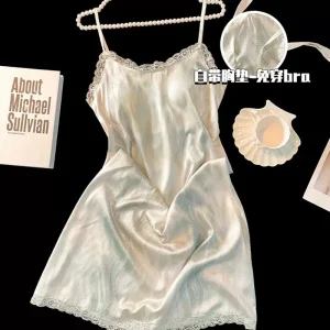Women Summer Camisole Nightgown Chest Pads Girls Student Loungewear Woman Casual Wearable Sleepwear Loose Casual Homewear Lady