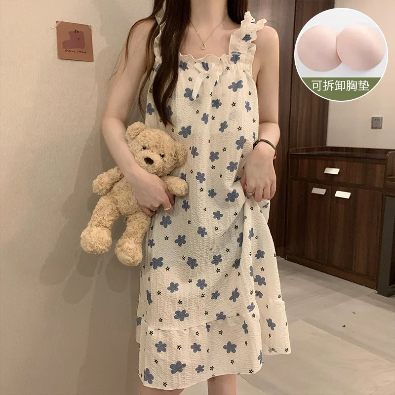 Women Summer Pajama Set Lady Camisole Nightdress Girls Lightweight Homewear Student Casual Wear Woman Home Clothes Outdoor Wear - Image 2