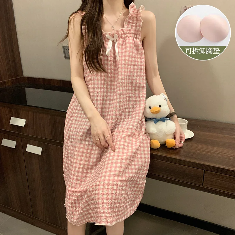 Women Summer Pajama Set Lady Camisole Nightdress Girls Lightweight Homewear Student Casual Wear Woman Home Clothes Outdoor Wear - Image 4