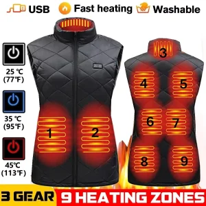 Women USB Infrared Electric 9-zone Heating Vest Flexible Thermal Cotton Jacket Warm Autumn Winter Coat for Ladies