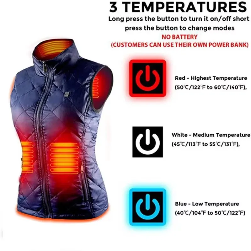 Women USB Infrared Electric 9-zone Heating Vest Flexible Thermal Cotton Jacket Warm Autumn Winter Coat for Ladies - Image 6