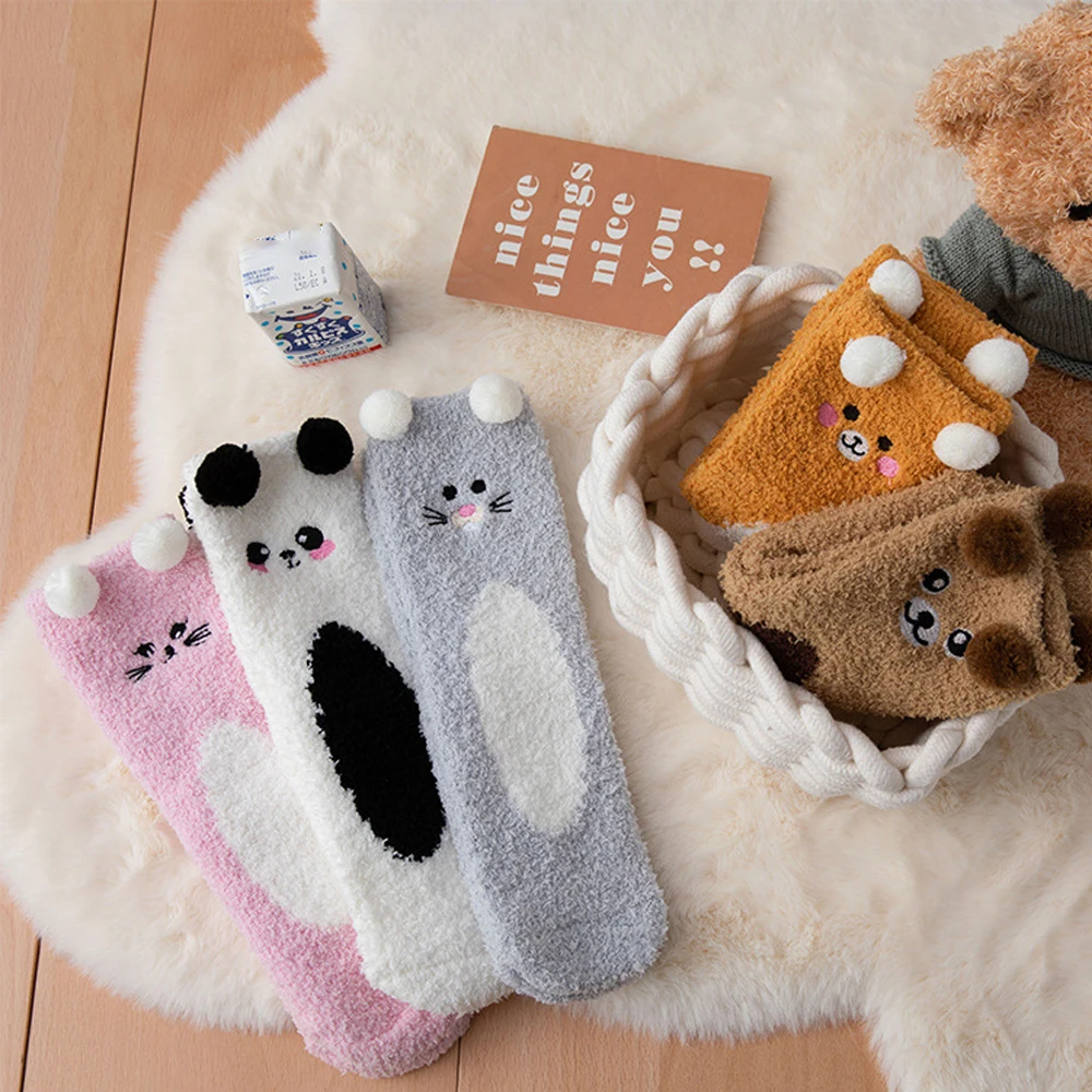Women Winter Warm Fluffy Socks Home Floor Sleep Kawaii Panda Bear Cat Mouse Cute Cartoon Animal Thick Fleece Fuzzy Sock Japanese - Image 2
