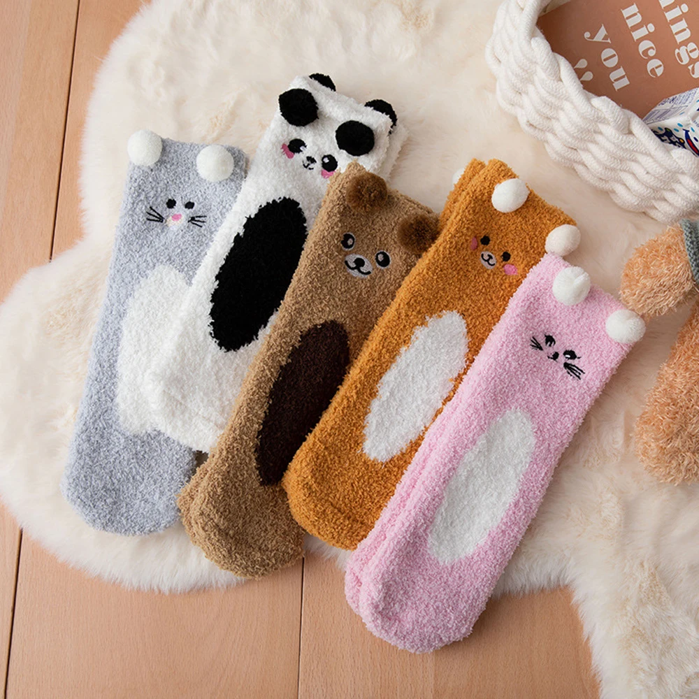 Women Winter Warm Fluffy Socks Home Floor Sleep Kawaii Panda Bear Cat Mouse Cute Cartoon Animal Thick Fleece Fuzzy Sock Japanese - Image 4