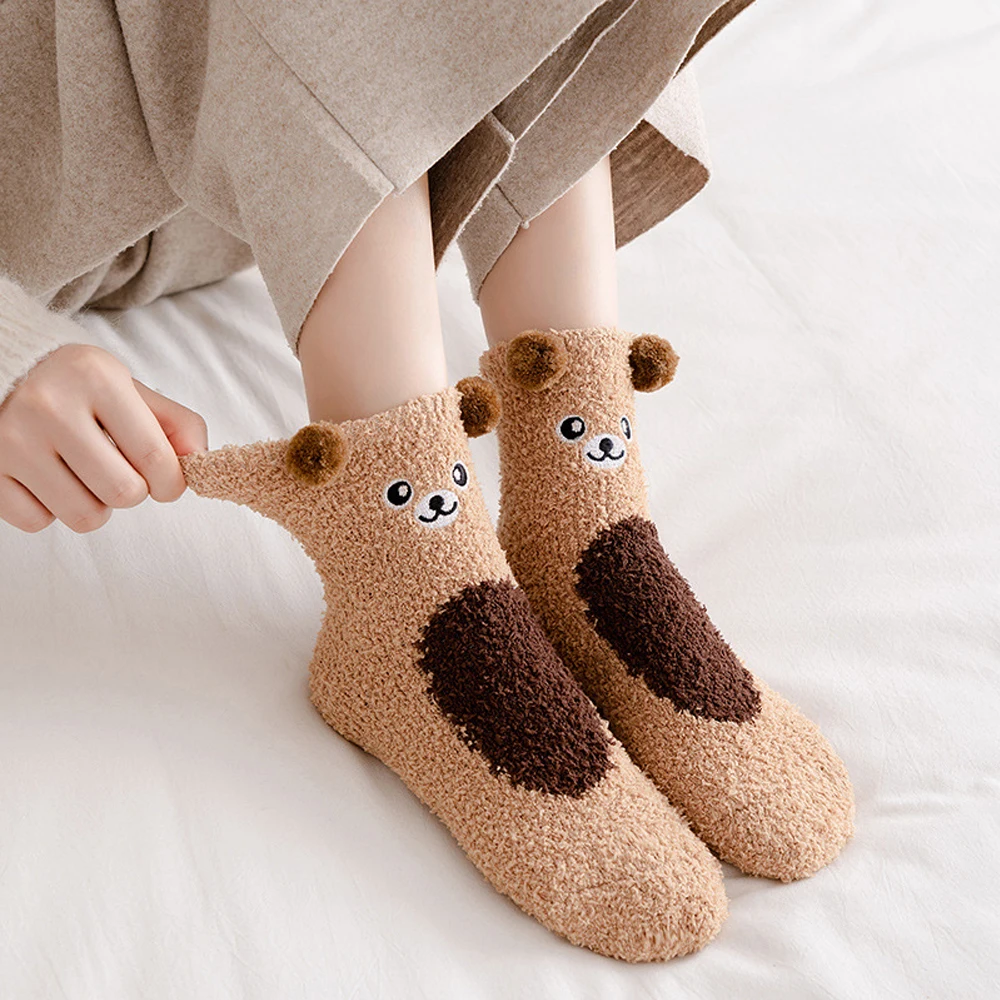 Women Winter Warm Fluffy Socks Home Floor Sleep Kawaii Panda Bear Cat Mouse Cute Cartoon Animal Thick Fleece Fuzzy Sock Japanese - Image 5
