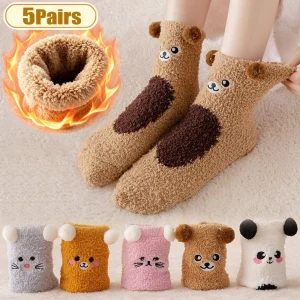 Women Winter Warm Fluffy Socks Home Floor Sleep Kawaii Panda Bear Cat Mouse Cute Cartoon Animal Thick Fleece Fuzzy Sock Japanese