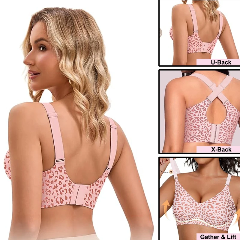 Women Wireless Jelly Leopard Bra Plus Size Supportive Seamless Bras Full Coverage Push Up Comfortable No Underwire T-shirt Bras - Image 2