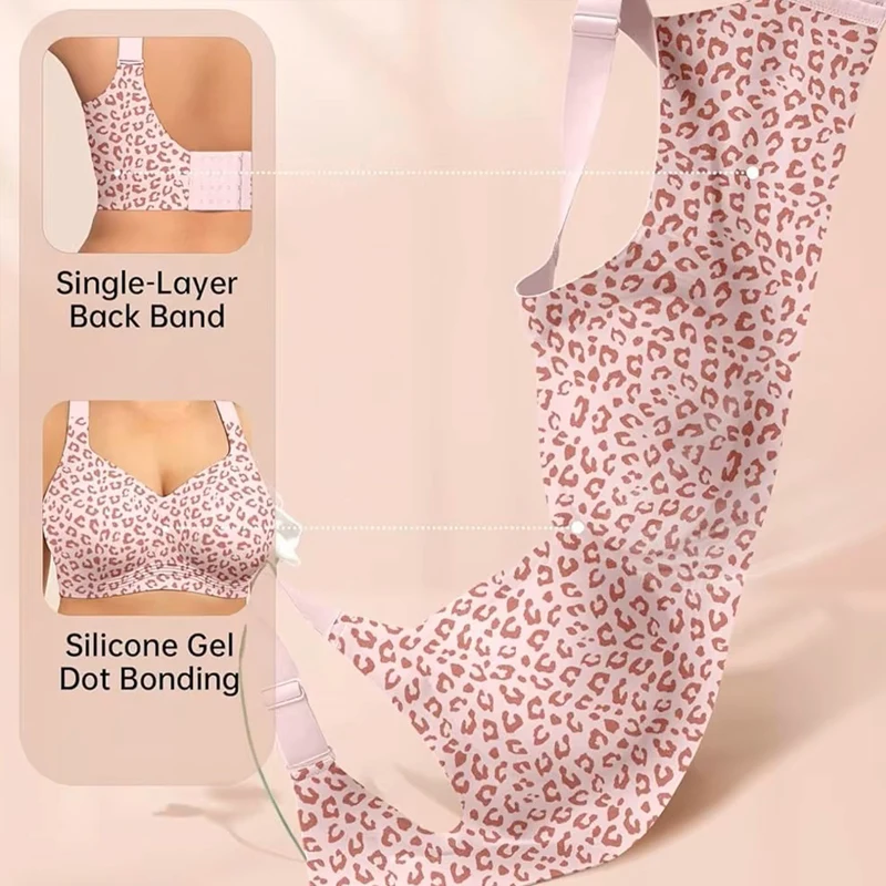 Women Wireless Jelly Leopard Bra Plus Size Supportive Seamless Bras Full Coverage Push Up Comfortable No Underwire T-shirt Bras - Image 5