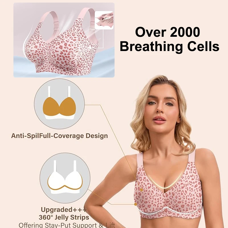 Women Wireless Jelly Leopard Bra Plus Size Supportive Seamless Bras Full Coverage Push Up Comfortable No Underwire T-shirt Bras - Image 3