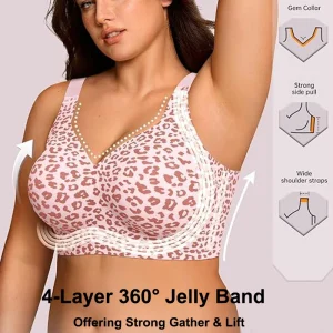 Women Wireless Jelly Leopard Bra Plus Size Supportive Seamless Bras Full Coverage Push Up Comfortable No Underwire T-shirt Bras
