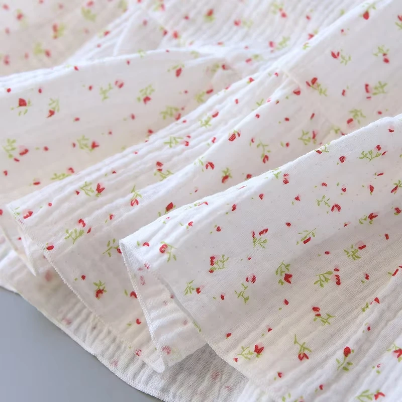 Women's 100% Cotton Crepe Gauze Nightgown Floral Sleeveless Spaghetti Strap Knee-Length Summer Home Sleep Dress M-XL - Image 6