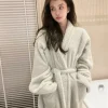 Women's Bathrobe for Autumn and Winter, High-End French Style, Wearable Flannel Robe, Simple Korean Long Pajama Dress