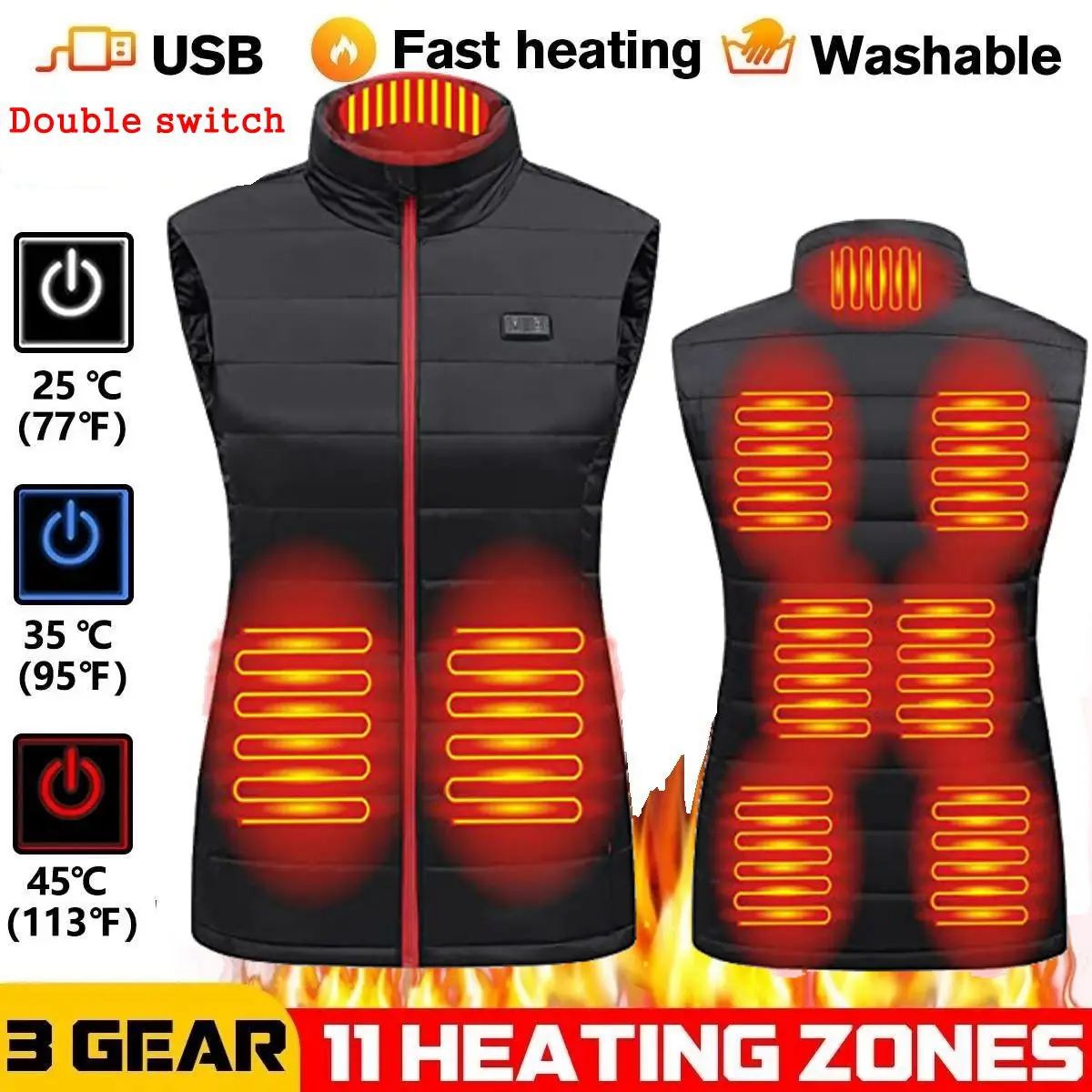 Women's Electric Heated Vest Graphene Heat Coat USB Charging Sportswear Heated Jacket for Camping Warm And Comfortable