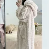 Women's Flannel Coral Fleece Long Hooded Nightgown Warm Plush Loungewear with Pockets Casual Home Sleepwear for Autumn Winter