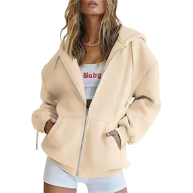 Women's Fleece Lined Warm Zip Up Hoodie Cardigan Coat, Long Sleeve Versatile Casual Sweatshirt for Spring Autumn Winter - Image 2
