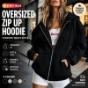 Women's Fleece Lined Warm Zip Up Hoodie Cardigan Coat, Long Sleeve Versatile Casual Sweatshirt for Spring Autumn Winter