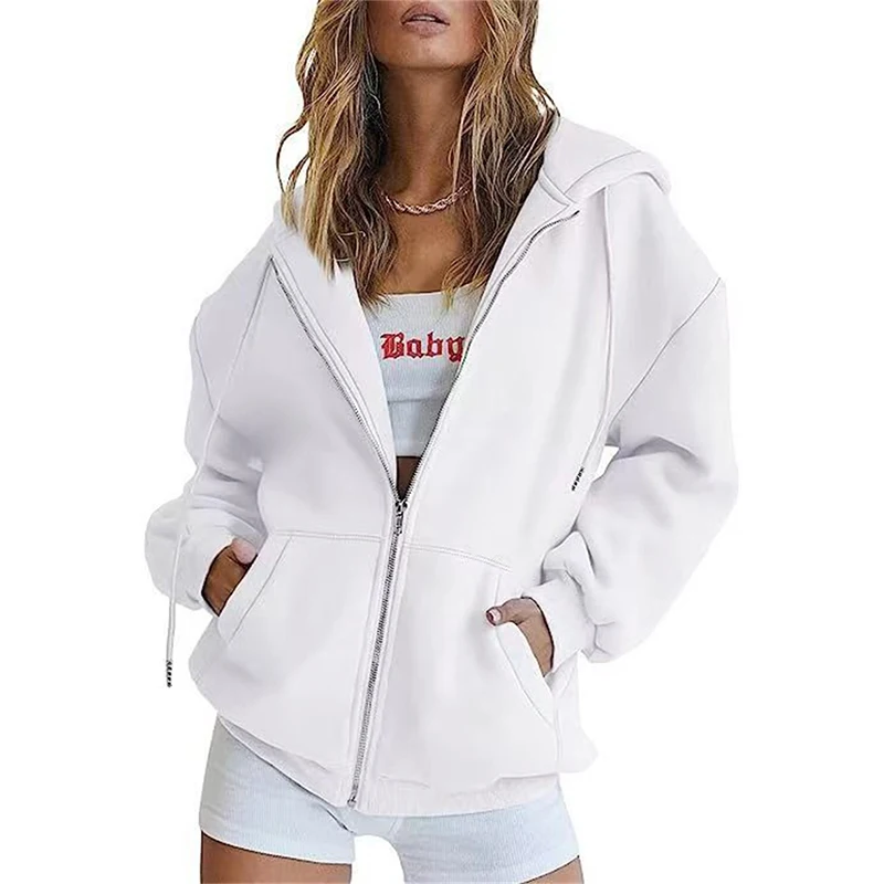 Women's Fleece Lined Warm Zip Up Hoodie Cardigan Coat, Long Sleeve Versatile Casual Sweatshirt for Spring Autumn Winter - Image 3