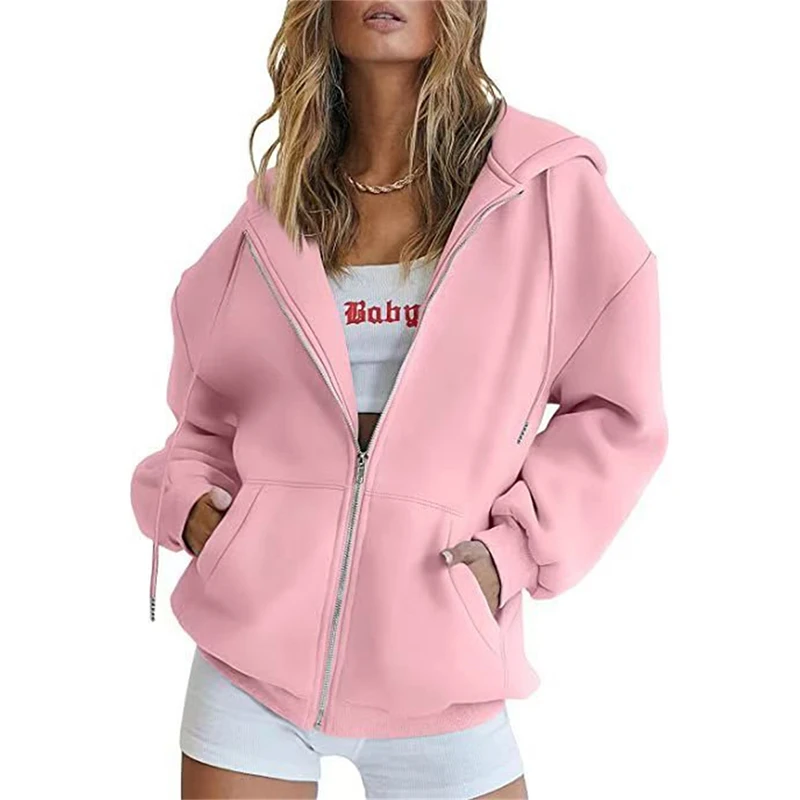 Women's Fleece Lined Warm Zip Up Hoodie Cardigan Coat, Long Sleeve Versatile Casual Sweatshirt for Spring Autumn Winter - Image 4
