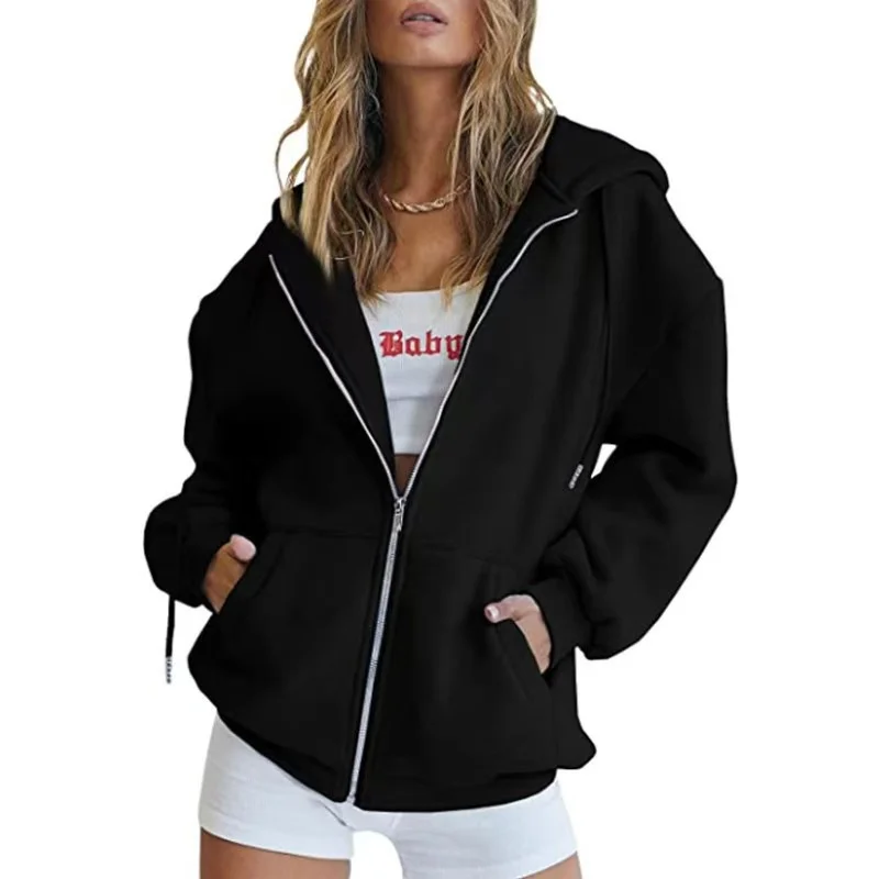 Women's Fleece Lined Warm Zip Up Hoodie Cardigan Coat, Long Sleeve Versatile Casual Sweatshirt for Spring Autumn Winter - Image 5