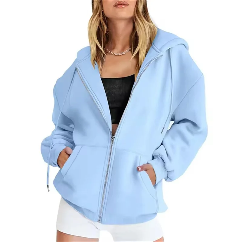 Women's Fleece Lined Warm Zip Up Hoodie Cardigan Coat, Long Sleeve Versatile Casual Sweatshirt for Spring Autumn Winter - Image 6