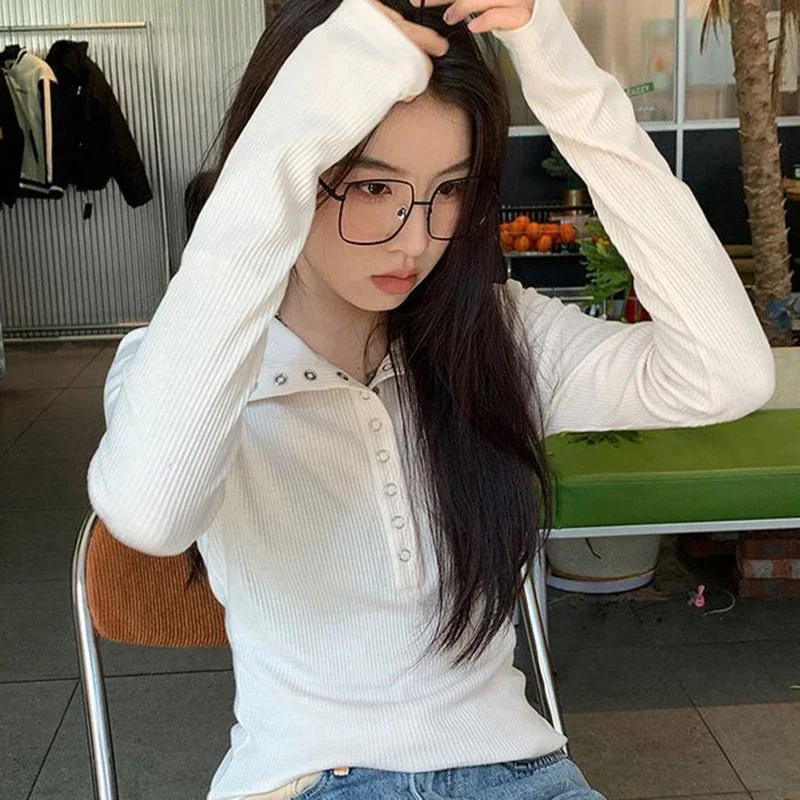 Women's Knitted Sweater Y2K Long Sleeve Pullovers Korean Streetwear Vintage Knit Sweaters for Women Slim Fit Bottoming Tops - Image 5