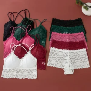 Women's Lace Non-wire Bra And Panties Set Transparent Low Rise Briefs Ultra-thin Comfort Underwear Female Bralette Lingerie Set