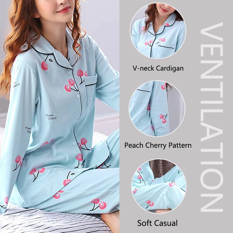 Women's Pajamas Set V-Neck Button down Top and Trousers Sleepwear Homewear Casual Nightwear Loungewear Autumn Winter Two-Piece - Image 2