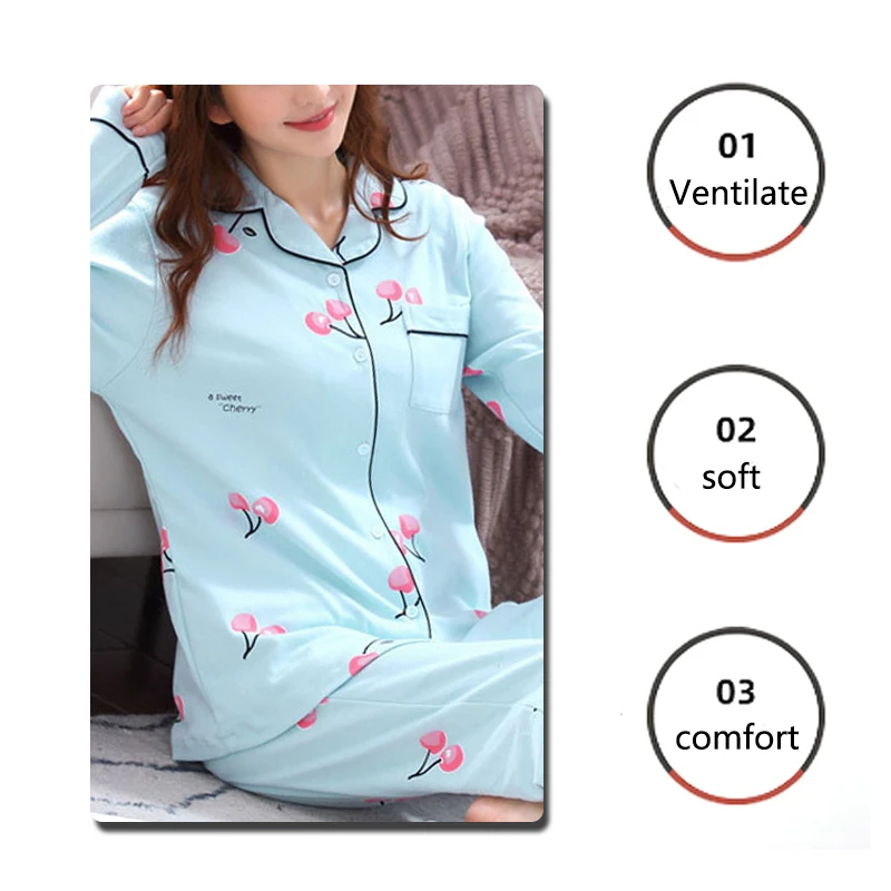 Women's Pajamas Set V-Neck Button down Top and Trousers Sleepwear Homewear Casual Nightwear Loungewear Autumn Winter Two-Piece - Image 4