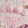 Women's Sexy Lingerie Set Lace Patchwork Solid Color Bowknot Rhinestone Embellished Push-Up Double Shoulder Strap Unlined Comfortable Underwear, Lace Semi-Transparent Breathable Panties