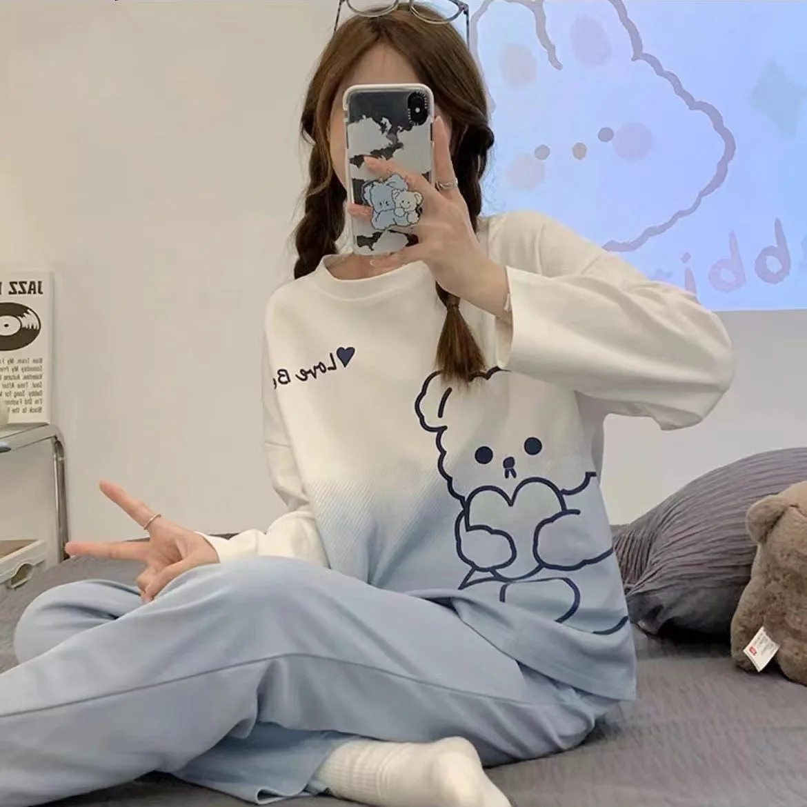 Women's Spring/Autumn Long-Sleeved Pyjama Set 2025 New Arrival Student-Style Autumn/Winter Lightweight Loose-Fit Loungewear Set