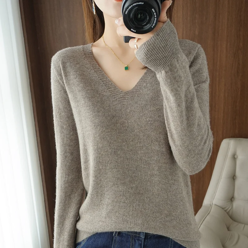 Women's Warm V-neck Pullover, Knitted Sweater, Korean Fashion, Long-sleeved, Loose Thin Inner Top, Autumn and Winter, New - Image 6