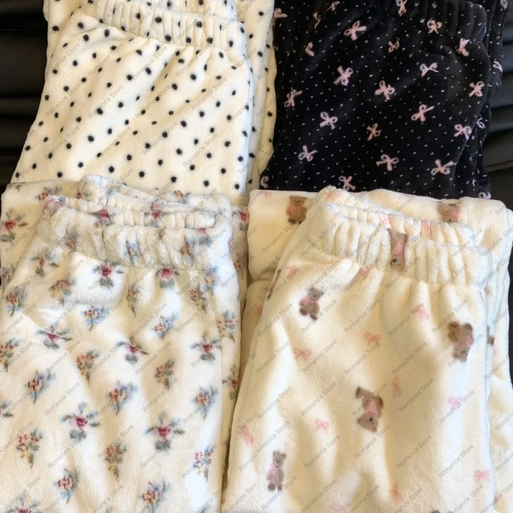 Women's flannel pajama pants New flannel Korean-style walking pants and warm sleeping pants for autumn and winter Trousers