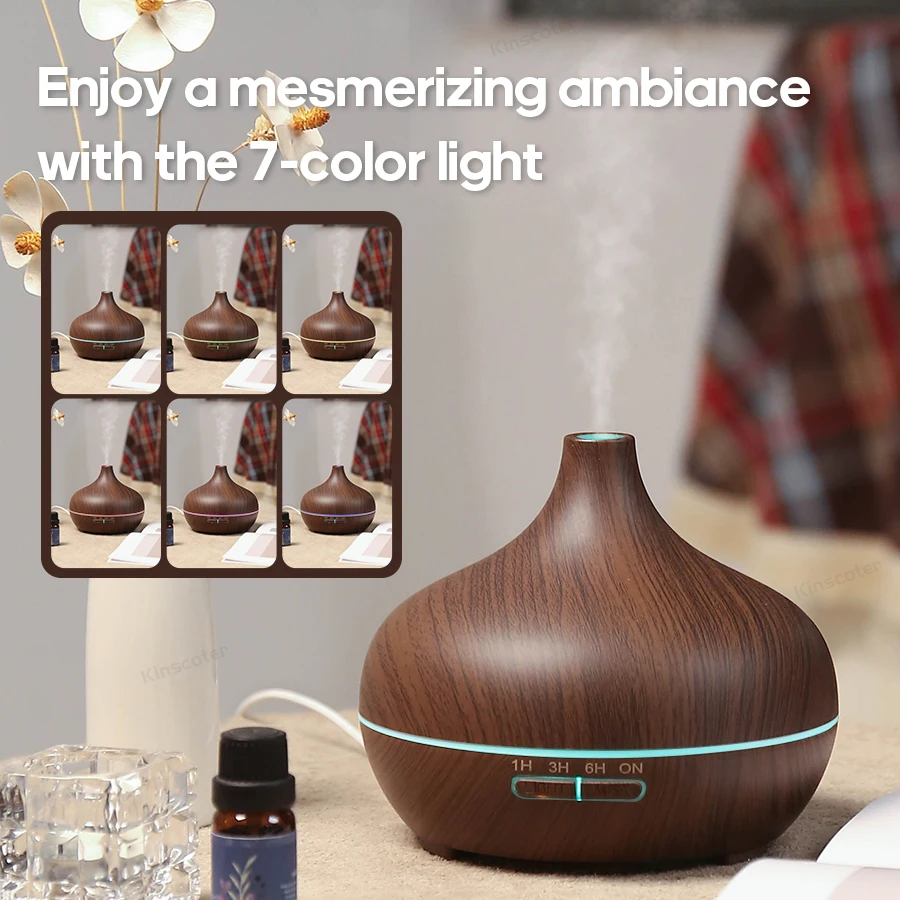 Wood Grain Aromatherapy Diffuser USB Humidifier Desktop Air Purifier Aroma Cool Mist Difusor/Essential Oil Set - Image 4
