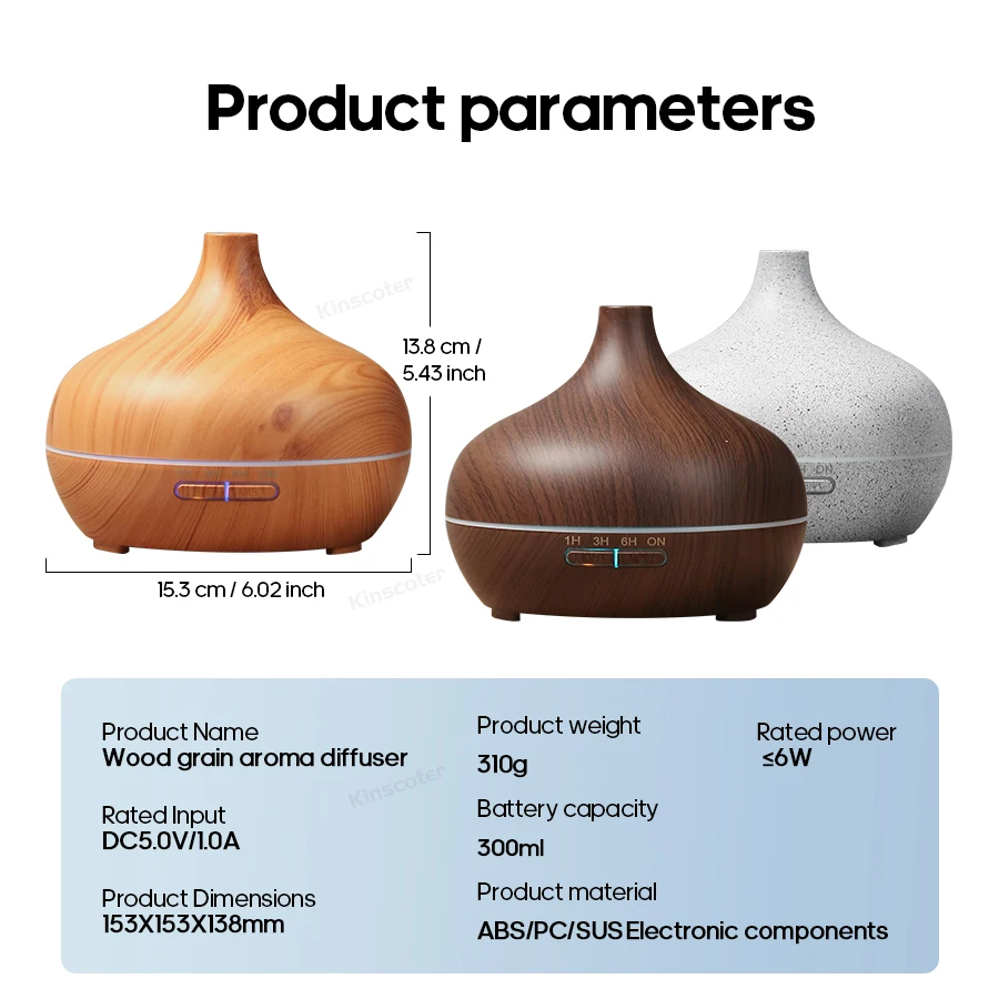 Wood Grain Aromatherapy Diffuser USB Humidifier Desktop Air Purifier Aroma Cool Mist Difusor/Essential Oil Set - Image 6