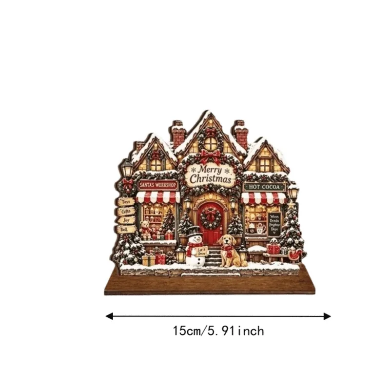 Wooden Christmas House Statue Snowman 2D Flat Christmas Decorations Rustic Style Animals Christmas Atmosphere Ornaments Desktop - Image 6