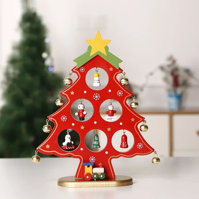 Wooden Christmas Tree 6 Slot Table Centerpiece Christmas Village Diorama Handicraft Fireplace Scene Xmas Desktop Decor - Image 2