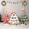 Wooden Christmas Tree 6 Slot Table Centerpiece Christmas Village Diorama Handicraft Fireplace Scene Xmas Desktop Decor