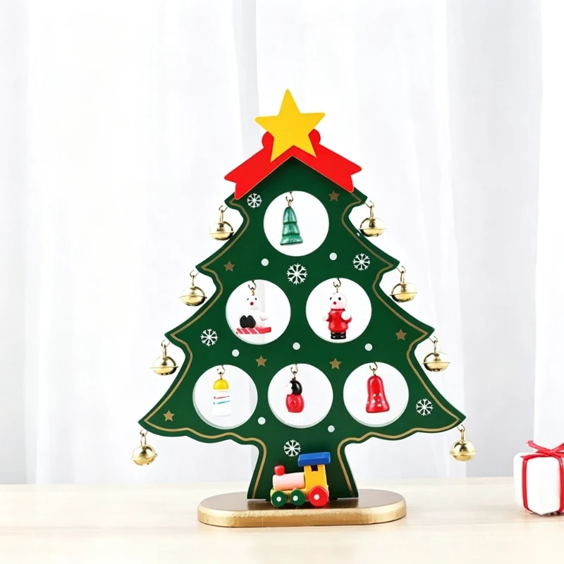 Wooden Christmas Tree 6 Slot Table Centerpiece Christmas Village Diorama Handicraft Fireplace Scene Xmas Desktop Decor - Image 5