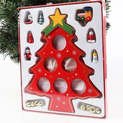 Wooden Christmas Tree 6 Slot Table Centerpiece Christmas Village Diorama Handicraft Fireplace Scene Xmas Desktop Decor - Image 3