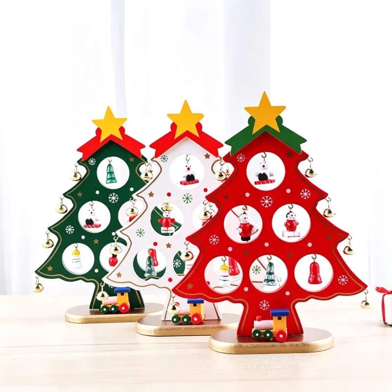 Wooden Christmas Tree 6 Slot Table Centerpiece Christmas Village Diorama Handicraft Fireplace Scene Xmas Desktop Decor - Image 4