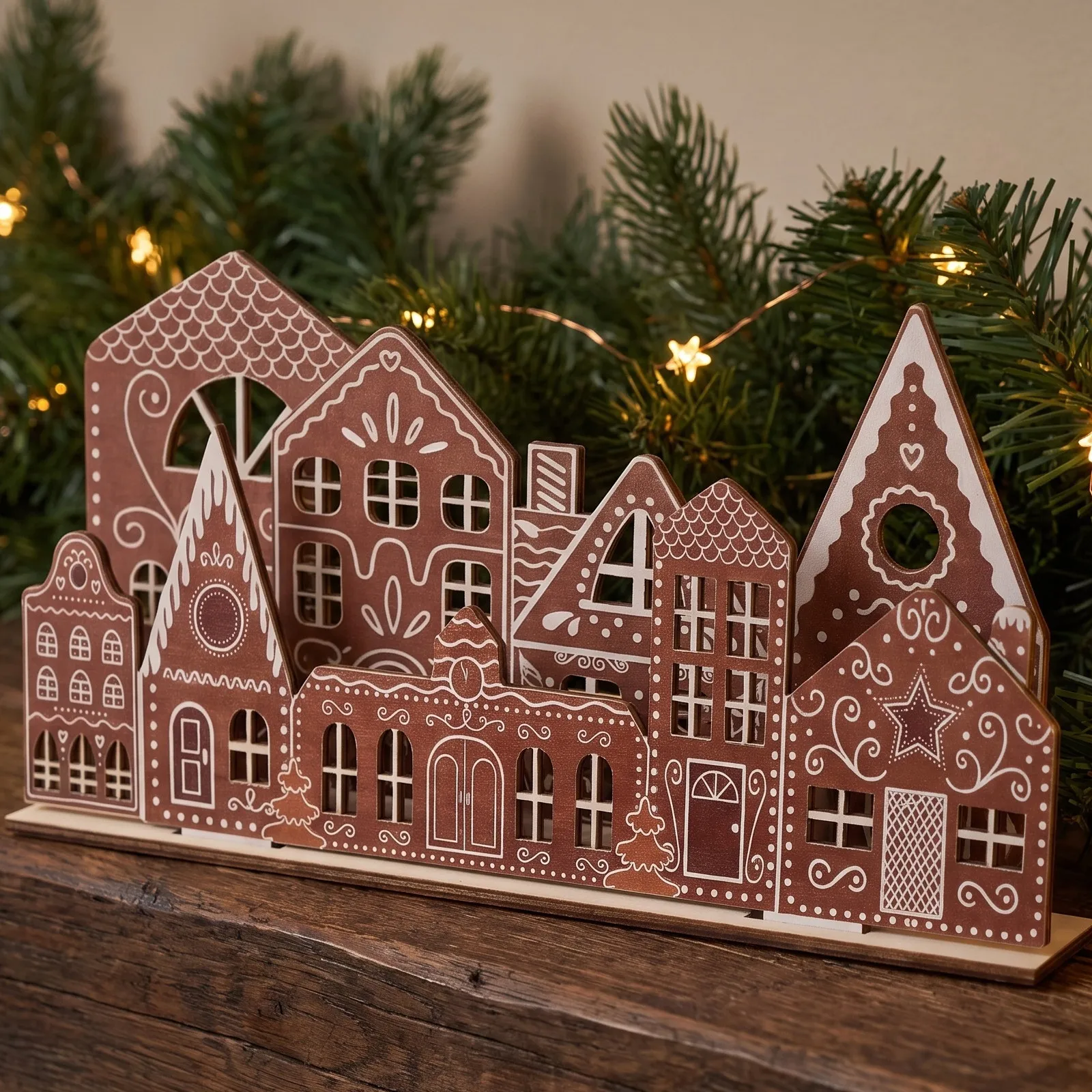Wooden Christmas Village Figurine Hand carved Wood Gingerbread House Miniature Desktop Ornaments Xmas Party Layout Props - Image 6