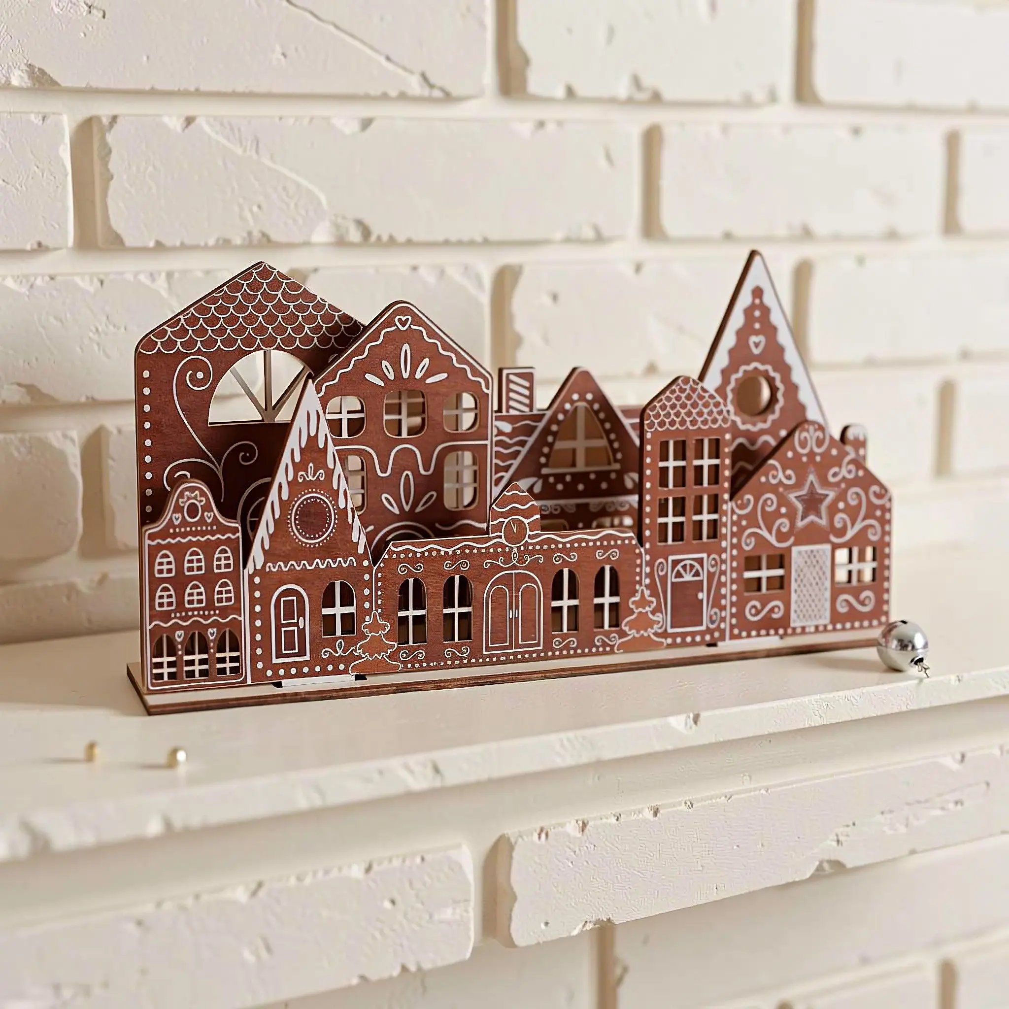 Wooden Christmas Village Figurine Hand carved Wood Gingerbread House Miniature Desktop Ornaments Xmas Party Layout Props - Image 3