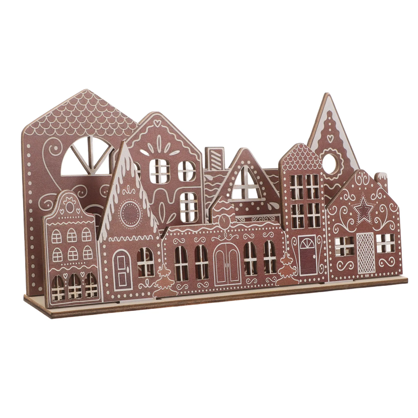Wooden Christmas Village Figurine Hand carved Wood Gingerbread House Miniature Desktop Ornaments Xmas Party Layout Props - Image 5