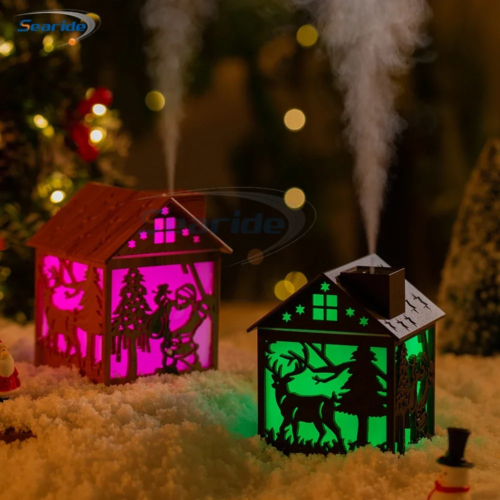 Wooden House Air Humidifier USB 240ML Aroma Diffuser Essential Oils Color Night Light for Home Bedroom Creative Christmas Gifts - Image 2