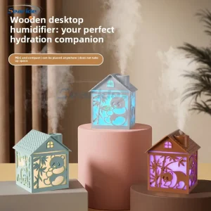 Wooden House Air Humidifier USB 260ML Aroma Diffuser Essential Oils Color Night Light for Home Bedroom Creative Christmas Gifts