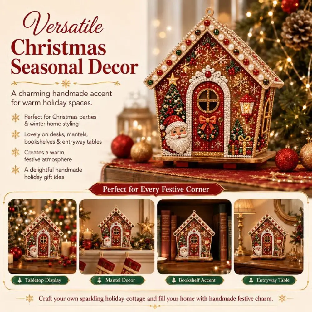 Wooden House Christmas Pearl Art Craft Kit 3D House Pearl Bead Wooden House Craft Kit Exquisite Handmade Ornaments