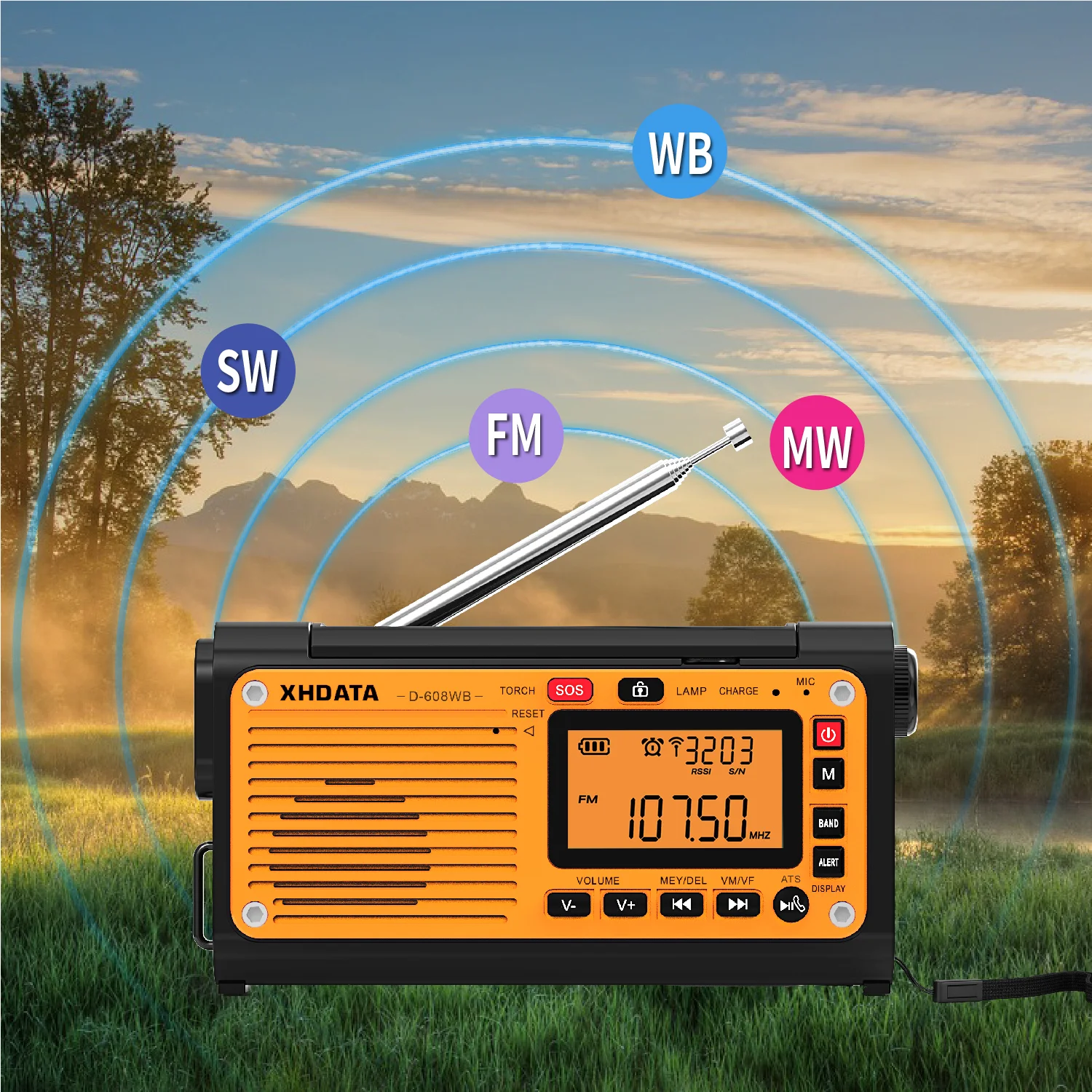 XHDATA D-608WB FM/AM/SW/WB Emergency Crank Radio NOAA Alert Weather Radio with Phone Charger/Bluetooth/TF Card Survival Outdoor - Image 2