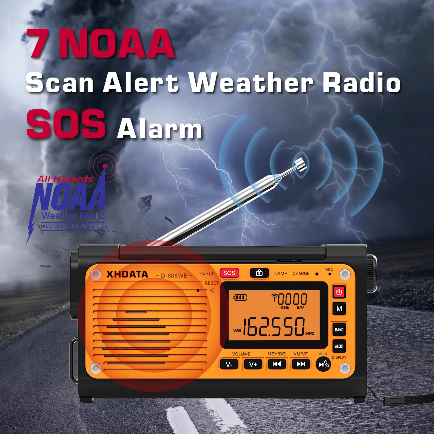 XHDATA D-608WB FM/AM/SW/WB Emergency Crank Radio NOAA Alert Weather Radio with Phone Charger/Bluetooth/TF Card Survival Outdoor - Image 4