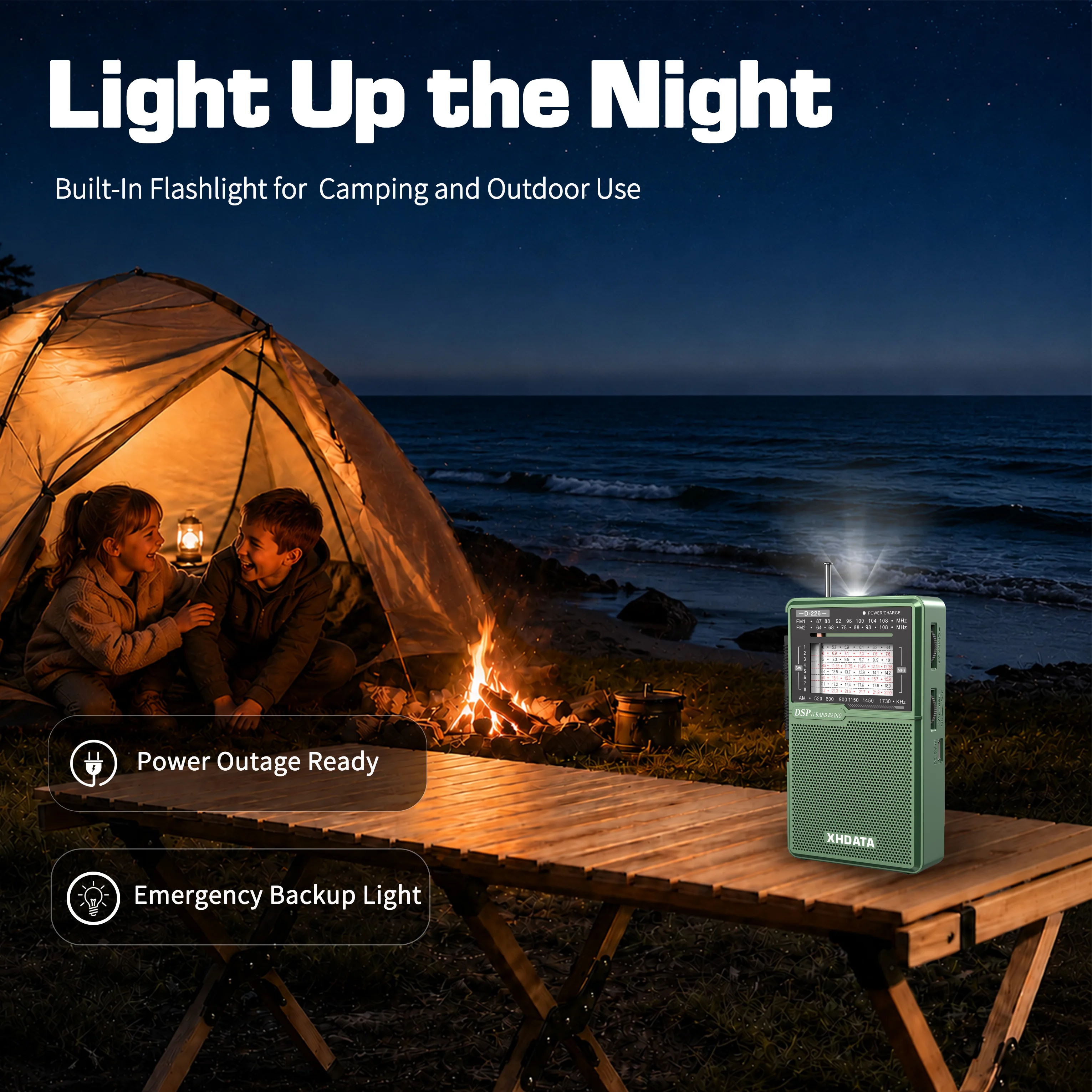 XHDATA D226 Portable AM FM Shortwave Radio USB-C Rechargeable Battery Operated Radio with Flashlight 3.5mm Headphone Jack Stand - Image 4