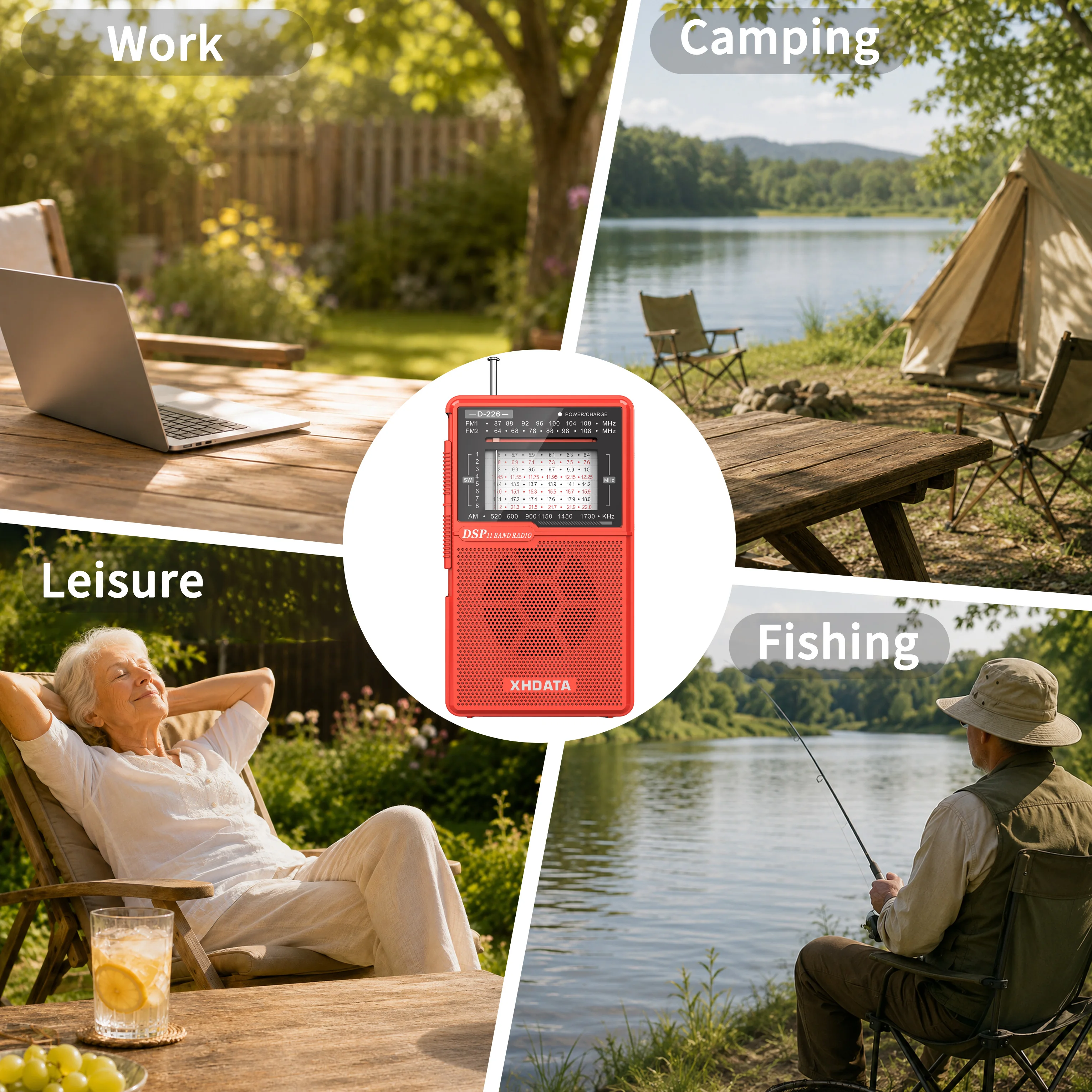XHDATA D226 Portable AM FM Shortwave Radio USB-C Rechargeable Battery Operated Radio with Flashlight 3.5mm Headphone Jack Stand - Image 6