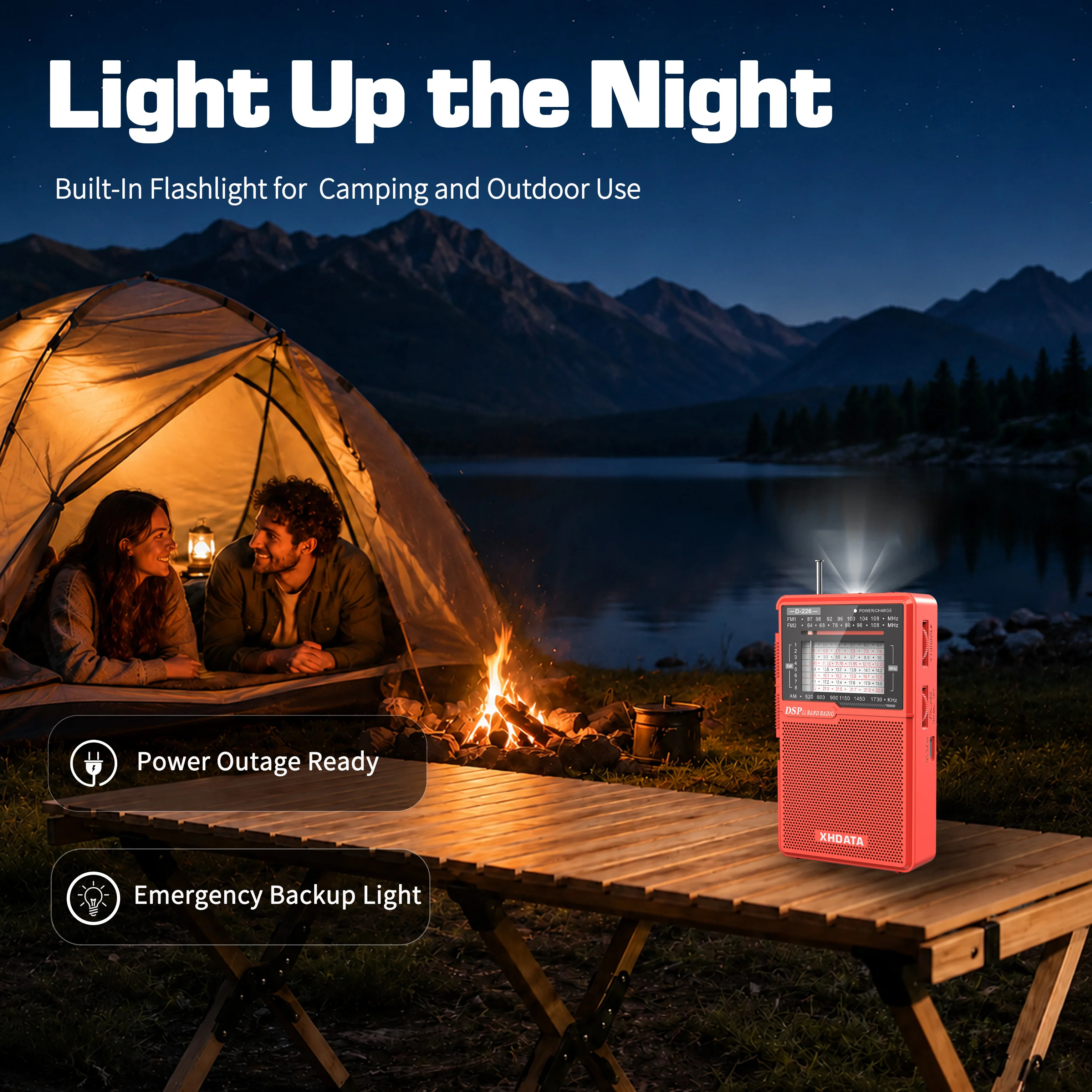 XHDATA D226 Portable DSP Radio AM FM SW Worldwide Receiver USB-C Rechargeable with Built-in Flashlight for Home Camping Outdoor - Image 4